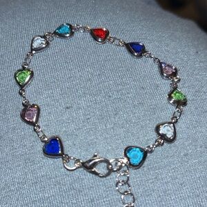 Multicolor Heart Link Bracelet - Silver Tone